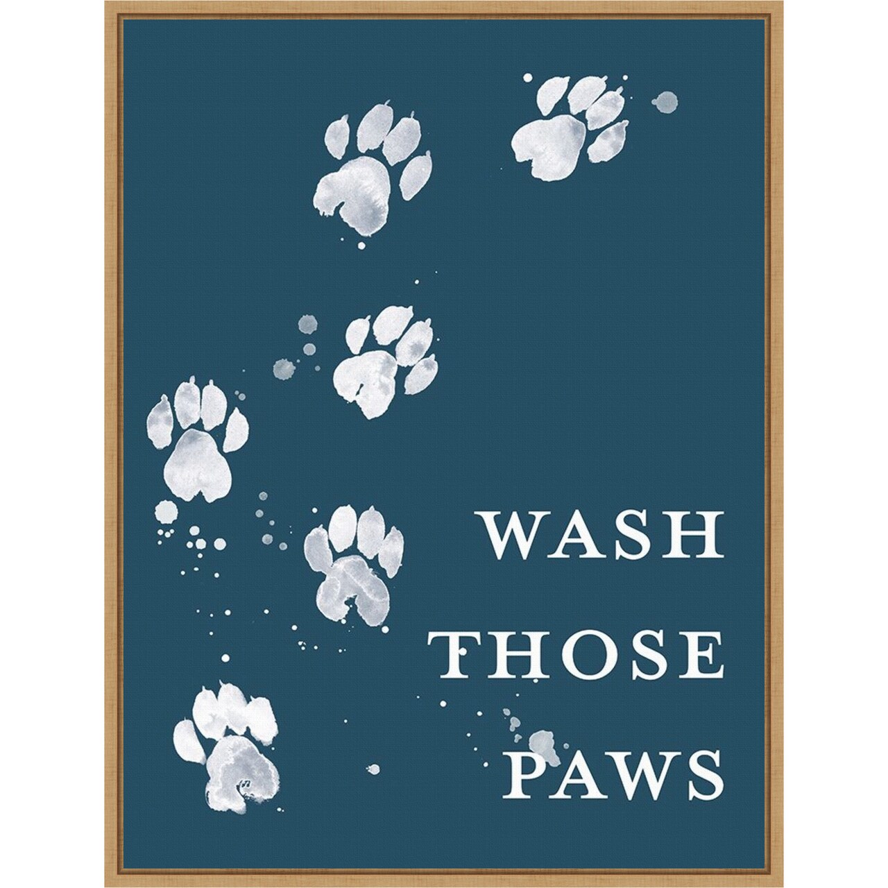 Wash Your Paws I Dog by Grace Popp 18-in. W x 24-in. H. Canvas Wall Art Print Framed in Natural